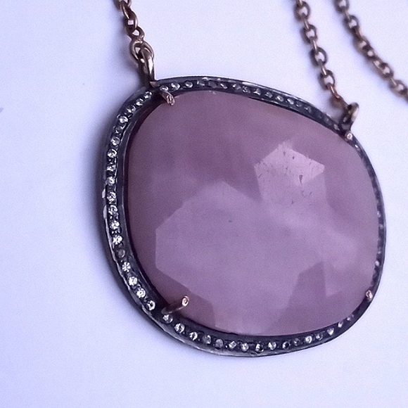 ESTATE 14K Vermeil Large Pink Ruby / Sapphire White Stone Halo Pendant Necklace - Picture 7 of 16